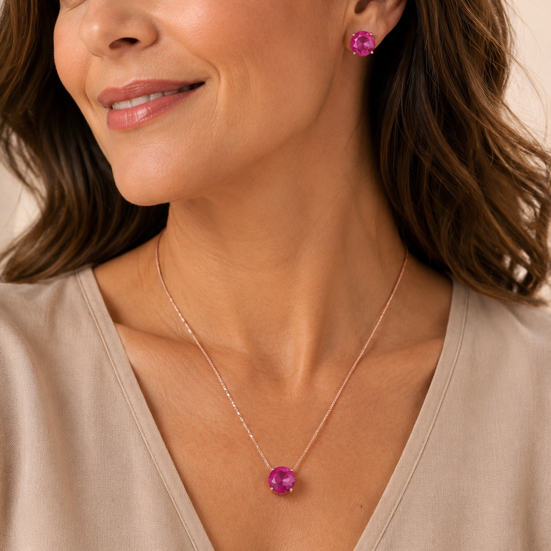 Conjunto Colar e Brinco Turmalina Rosa