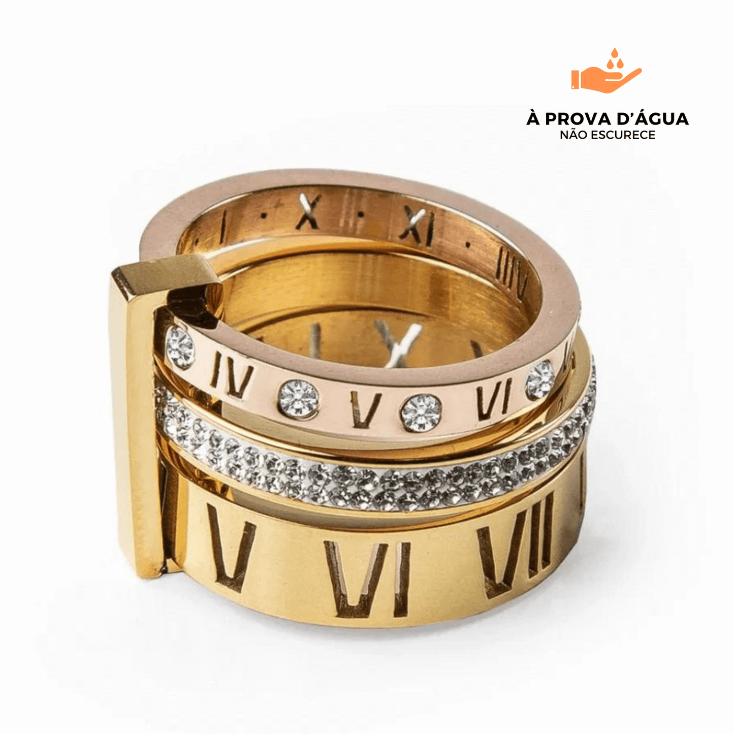 Anel Triplo Banhado em Ouro 18k