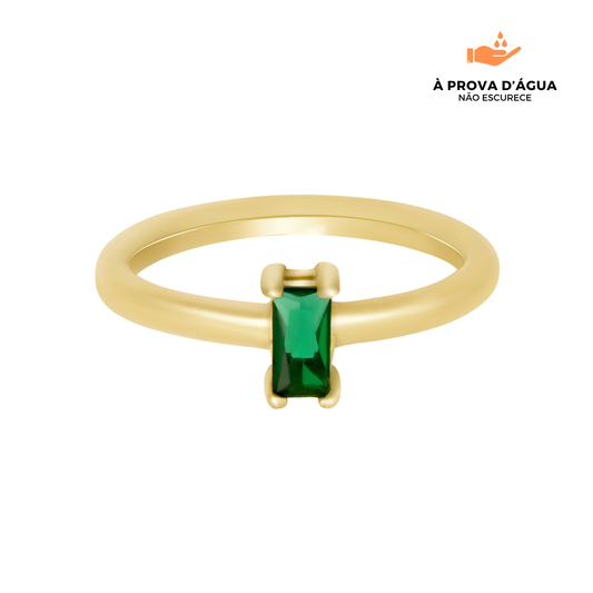 Anel Esmera Banhado em Ouro 18k