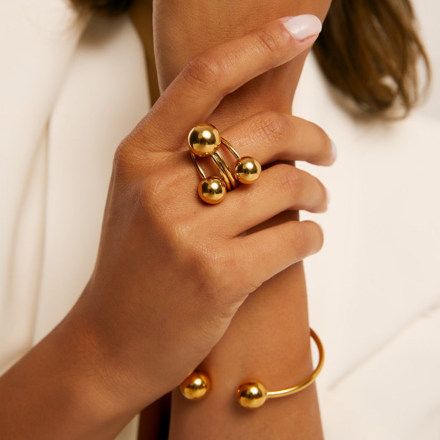 Anel Três Pontos Regulável Ouro 18k