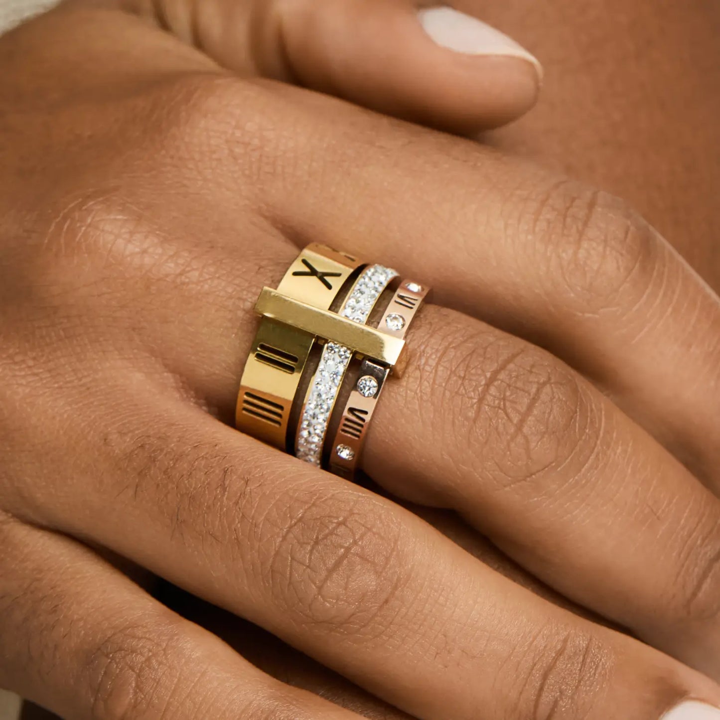 Anel Triplo Banhado em Ouro 18k