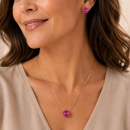 Conjunto  Colar e Brinco Turmalina Rosa