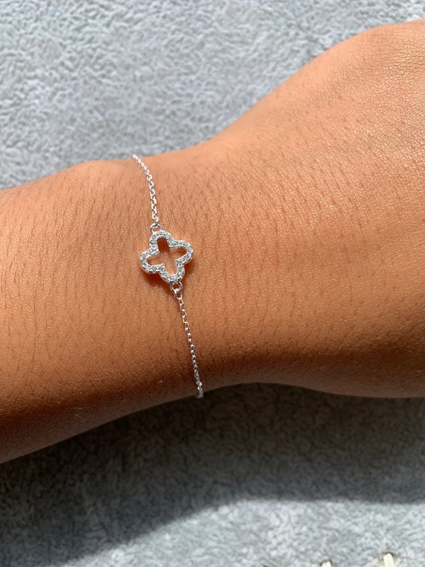 Pulseira Prata 925 Trevo Zircônia