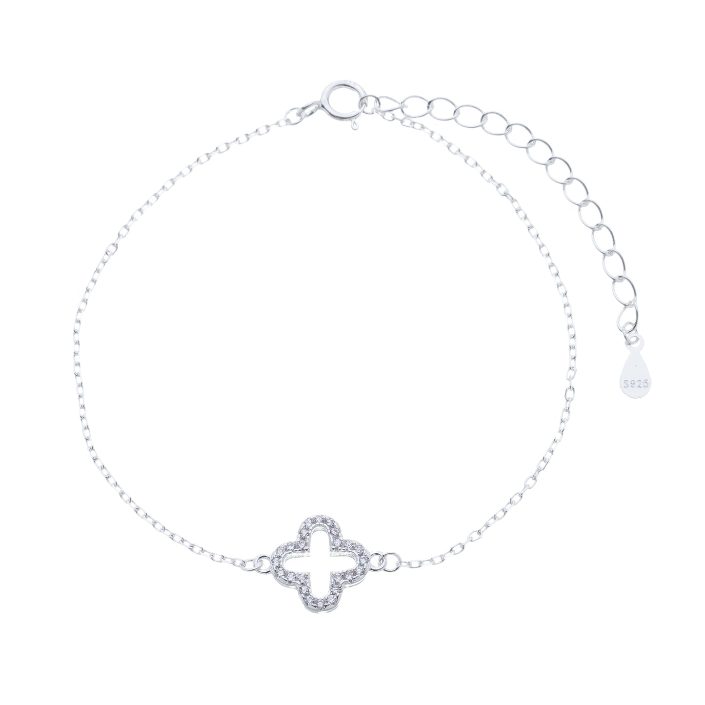 Pulseira Prata 925 Trevo Zircônia