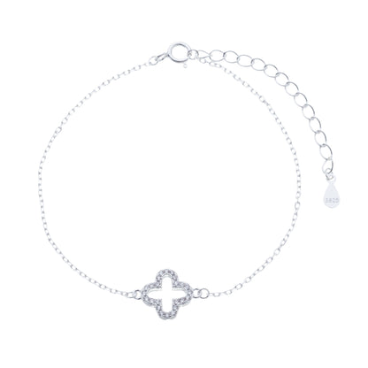 Pulseira Prata 925 Trevo Zircônia